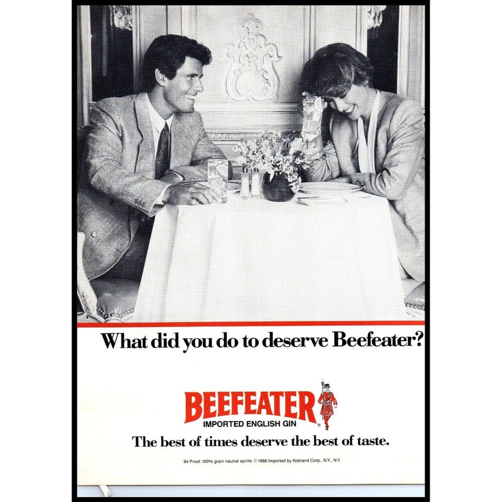 1987 Beefeater Gin Vintage Print Ad Couple Date Sport Coat Flowers Wall Art